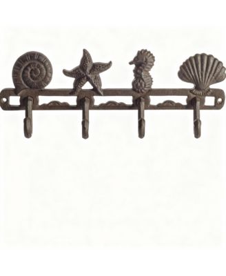 Seaside Decorative Coat Hook Rack with 4 Hooks - Rustic Cast Iron