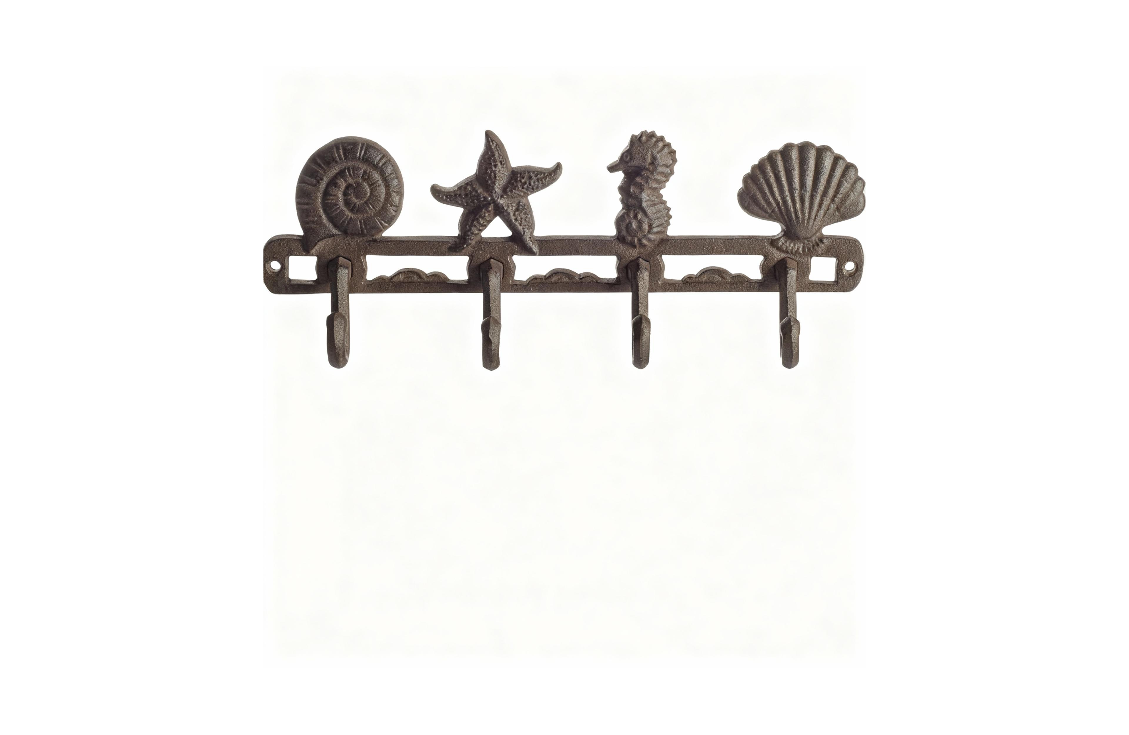 Yigii Seaside Decorative Coat Hook Rack with 4 Hooks - Rustic Cast Iron