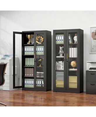 Tempered Glass Cabinet, Thickened Metal, Storage & Display, Safety Lock, Easy Assembly