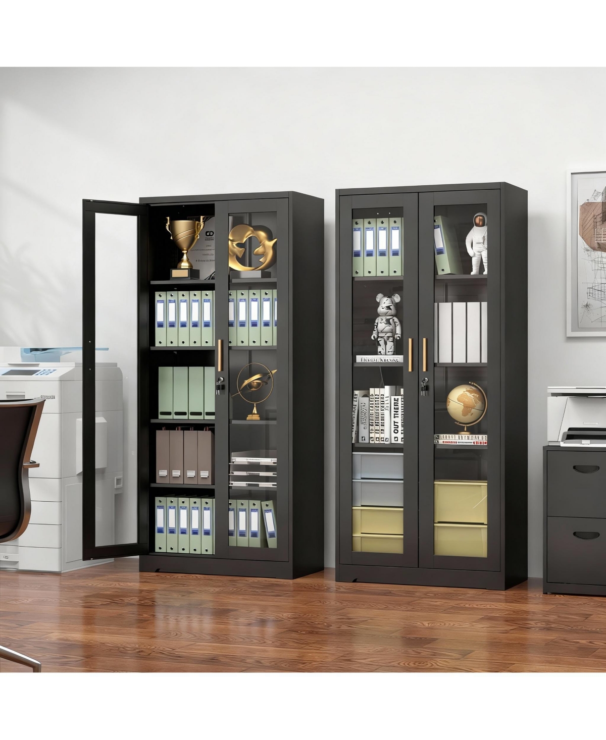 Yigii Tempered Glass Cabinet, Thickened Metal, Storage & Display, Safety Lock, Easy Assembly