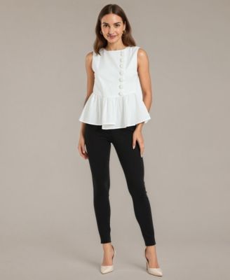 Women's Sleeveless Peplum Top with Asymmetric Buttons