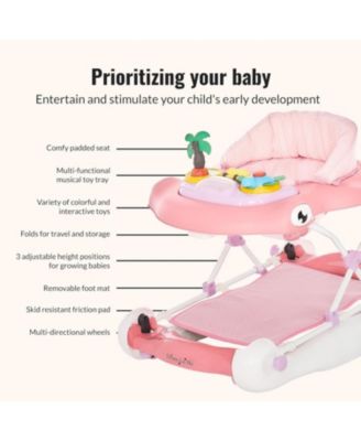 Baby Aloha 2-in-1 Foldable Walker with Adjustable Height, Music Tray, Padded Seat & Removable Mat (6–36m)