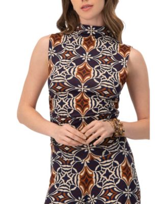 Women's Ruched Side High Neck Sleeveless Blouse