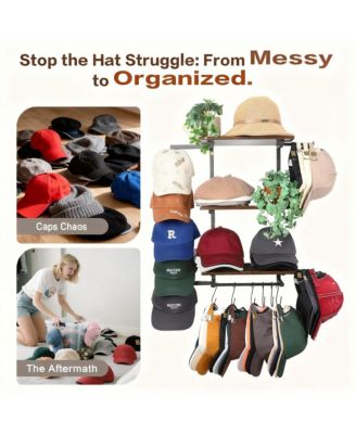Wall Hat Rack with Shelves for Hats, Caps, & Decor