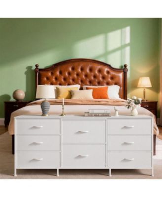 8 Drawer Fabric Dresser TV Stand with Wooden Top, Metal Frame Storage Chest, Wide Closet Organizer for Bedroom Living Room Hallway