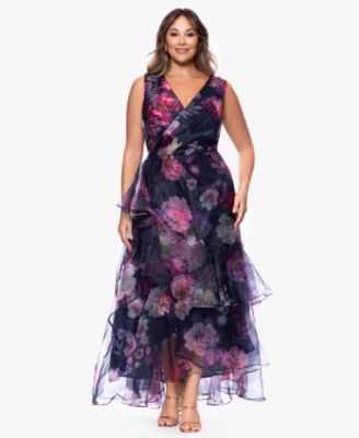 Plus Size V-Neck Printed Ball Gown Dress