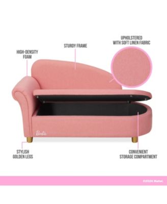 Girls Barbie Dream in Chaise Lounge, Soft Upholstered Seat with Raised Backrest, Gold-Tone Legs and Hidden Storage, ASTM Certified