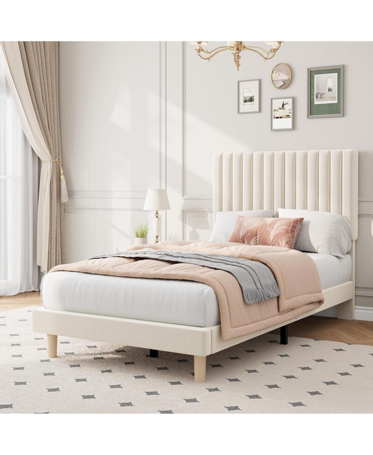 gaomon Wooden Platform Bed Frame with Storage Headboard & Raised Footboard