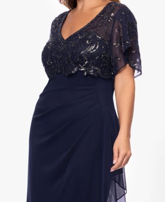 Plus Size V-Neck Short-Sleeve Ball Gown