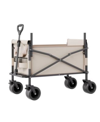 2-in-1 Foldable Wagon Cart Converts to Bench, Adjustable Handle, for Shopping Camping Gardening