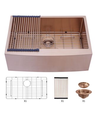 huluwat Rose Gold Farmhouse Kitchen Sink Stainless Steel Apron Front 16 Gauge