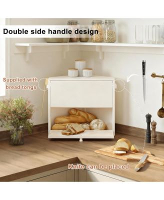 Double-Tier Rustic Bread Box for Kitchen, Corner Fit, Large Capacity