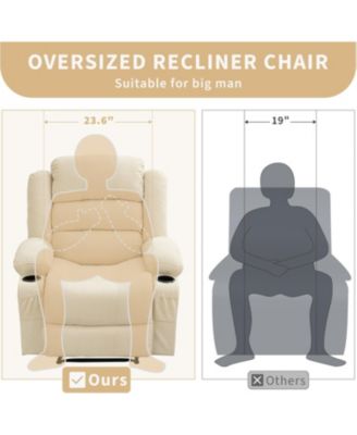 Recliner Chair, Comfy Overstuffed Chair with 3 Reclining Positions, 2 Side Pockets, 2 Front Pockets, Cup Holder
