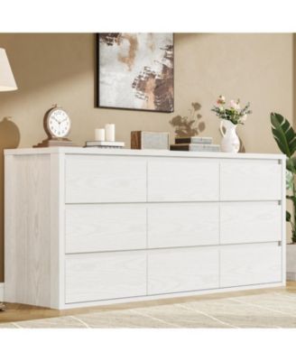 Rustic Farmhouse 9 Dresser for Bedroom,Wooden Drawer Dresser,Handle-Free Storage Cabinet with Drawers for Bedroom