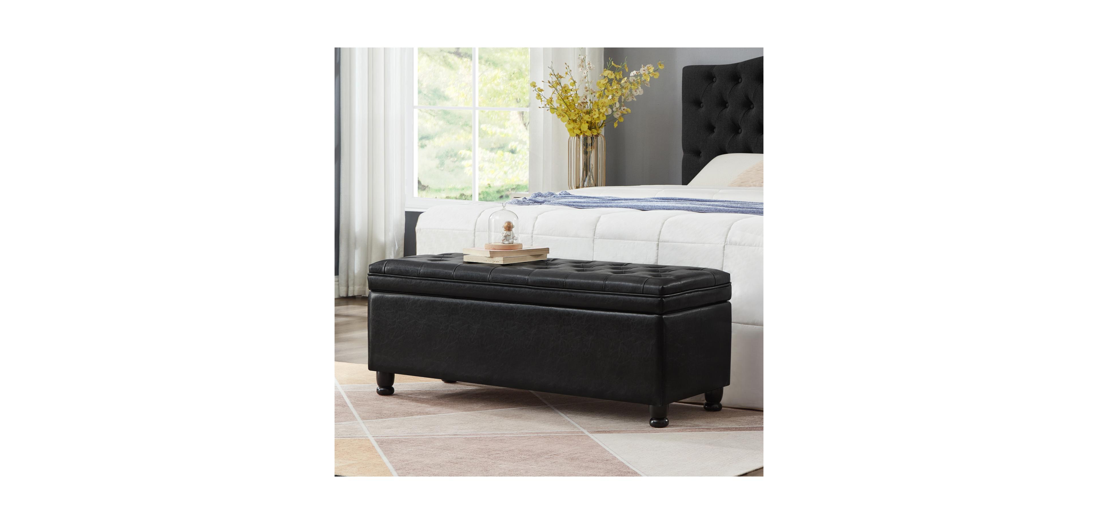 Simplie Fun Black Faux Leather Storage Bench