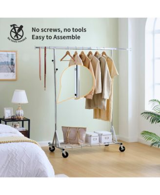 Heavy Duty Clothing Rack, Collapsible and Portable Hanging Rack, Rolling Garment Rack with Wheels and Mesh Shelf, 600LBS Capacity for Bedroom