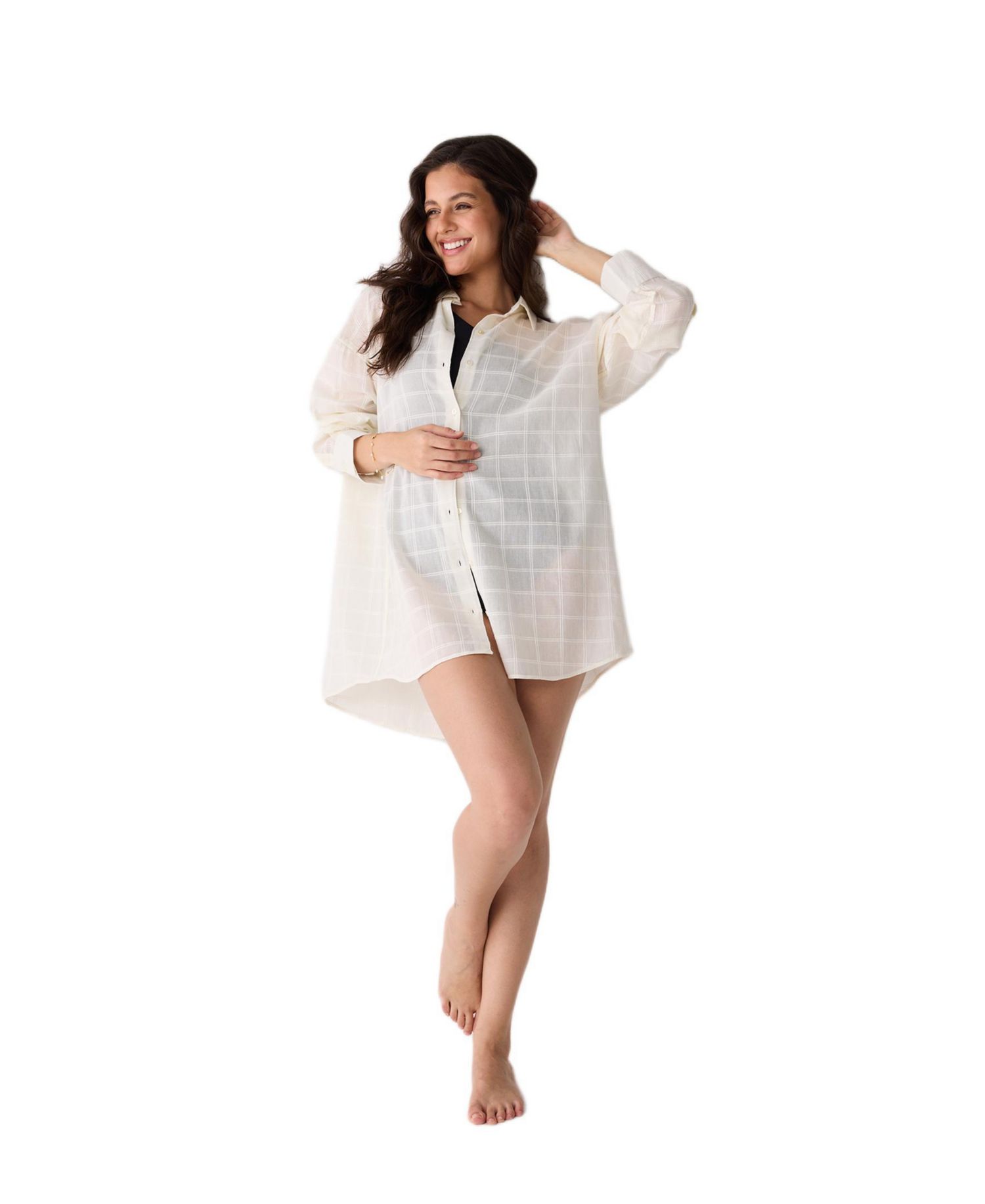 Women's Oversized Shirt Cover-up in Textured Checks