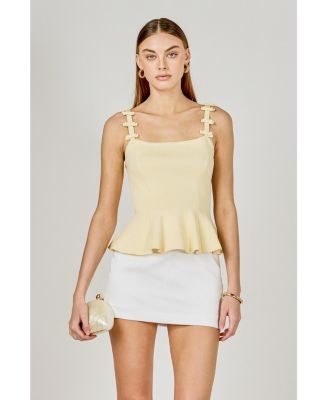 Women's Bow Accent Peplum Sleeveless Top