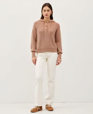 Women's Button-Front Knit Drop-Shoulder Hoodie