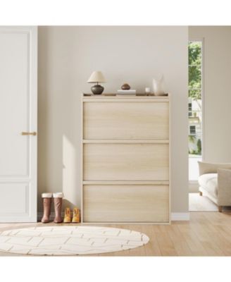 Wooden Shoe Cabinet with 3 Flip Drawers – Adjustable Shelf Shoe Organizer, Hidden Freestanding Shoe Storage for Entryway, Hallway, Living Room