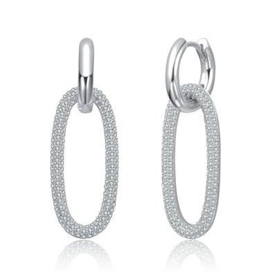 Elegant Cubic Zirconia Encrusted Oval Hoop Drop Earrings