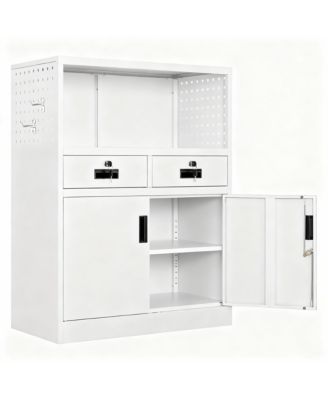 Heavy Duty Metal Cabinet with 2 Drawers & Locking Doors for Home, Office, Garage