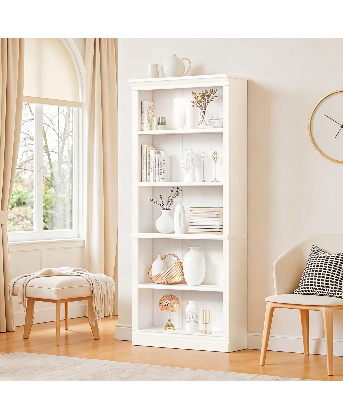 Yigii 5-Shelf Wood Bookshelf for Library, Bedroom, Living Room