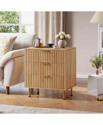 Natural 3 Drawer Dresser for Bedroom, Fluted Dresser with Large Drawers and Sturdy Legs Support