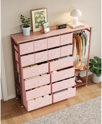 Large Clothes Storage Rack 16-Drawer & 2-Tier Shelves - Space Saving Freestanding Wardrobe for Small Bedroom/Apartment | No Assembly Needed