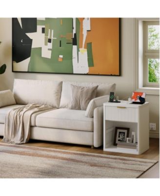 Fluted Nightstand Set of 2,Mid Century Bedside Table,Wooden End Table,Farmhouse Night Stand with 1 Drawer,Open Shelf