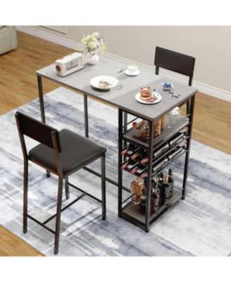 Dining Table Set for 2 Counter Height Table with 2 Upholstered Chairs and Storage Shelves Bistro Table and Chair Set of 2 Kitchen Table Set