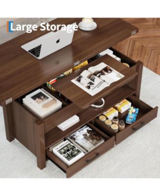 40" Coffee Table Lift Top, Multi-Function Convertible Coffee Table with Drawers and Hidden Compartment, Converts to Dining Table for Living