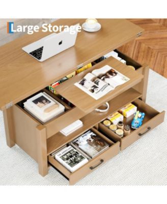 40" Coffee Table Lift Top, Multi-Function Convertible Coffee Table with Drawers and Hidden Compartment, Converts to Dining Table for Living