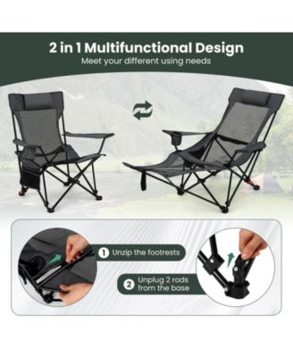 Reclining Camping Chair with Removable Footrest and Adjustable Backrest, Portable