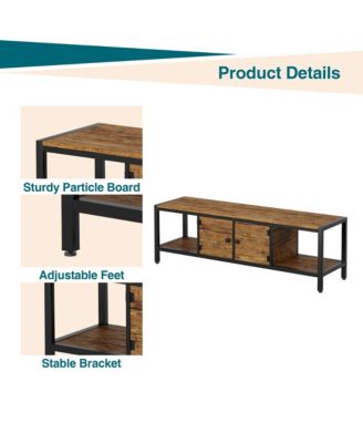 58" Wooden Farmhouse TV Stand for Bedroom, Fits 65" TVs, Cabinet with Open Storage Shelves