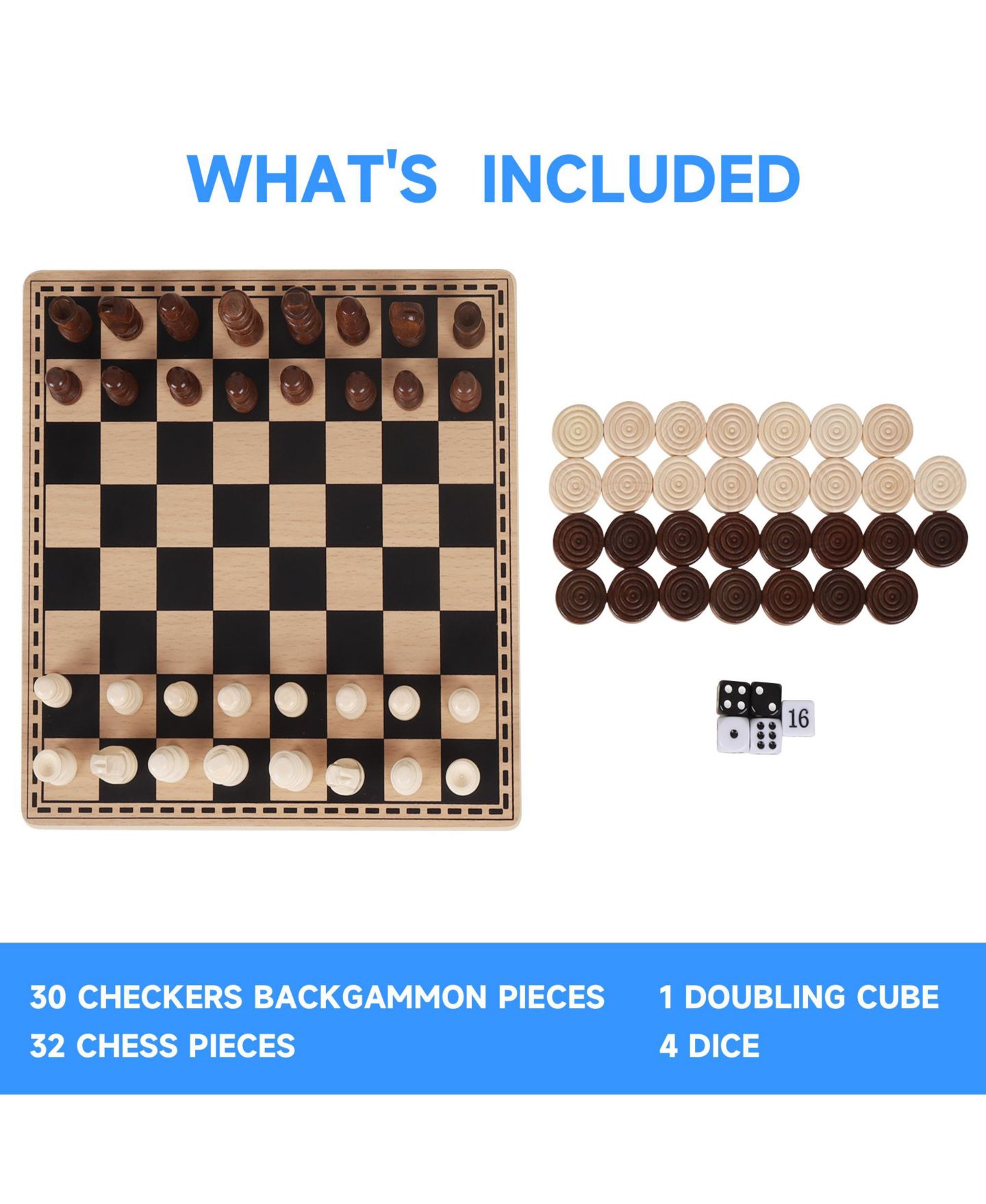 Детские настольные игры GSE Games & Sports Expert 3-in-1 Wood Chess, Checkers & Backgammon Board Game Set, Ages 3+ — фото 6