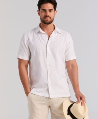 Men's Floral Linen Shifley Embroidered Button-Down Shirt