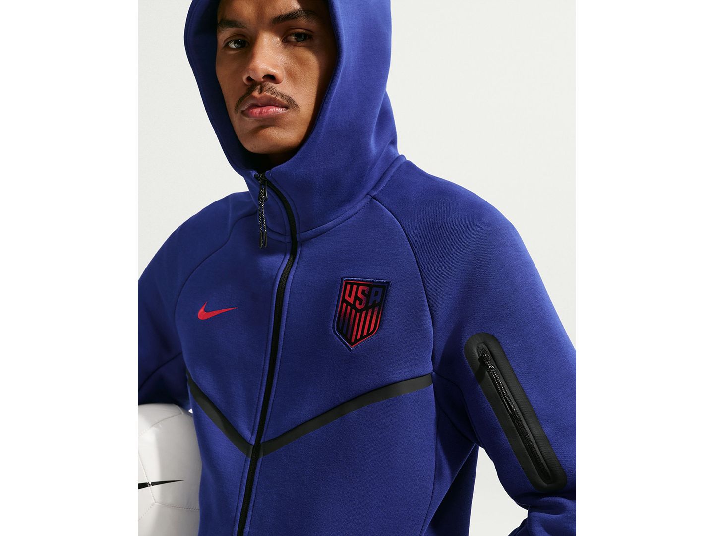 Мужское худи Nike USA Soccer Tech Fleece Full-Zip, цвет: Королевский синий / Красный — фото 3