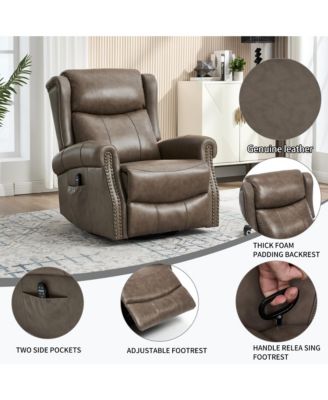 Heat Massage Manual Recliner Chair with Rocker and Swivel in Genuine Leather for Living Room