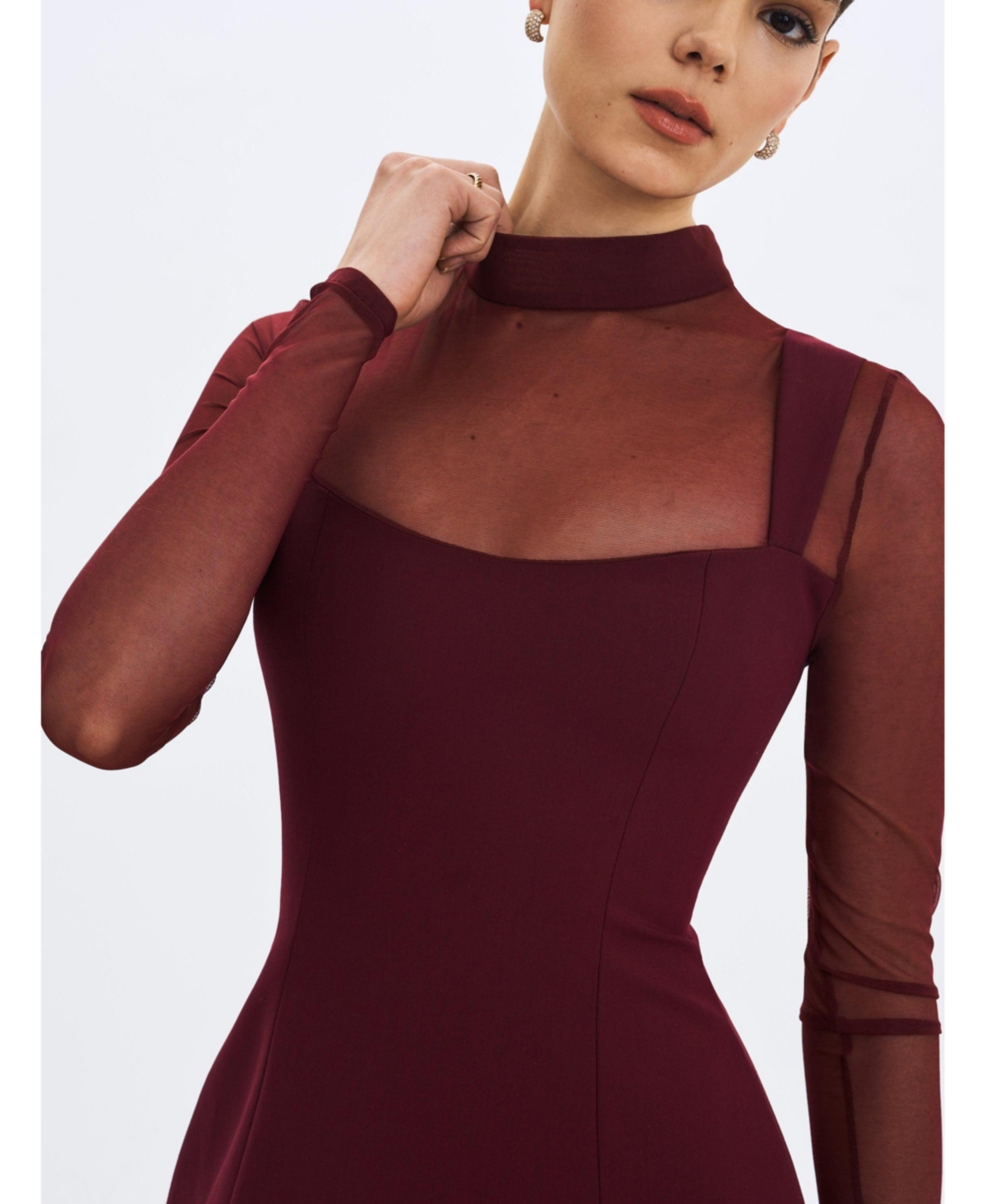 Miss Circle Women's Natasha Burgundy Faux Two-Piece Turtleneck Mini Dress