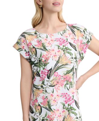 Petite Printed Crewneck Short Dress