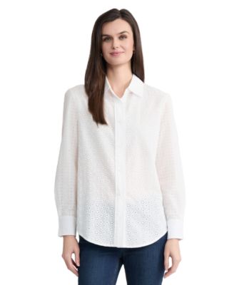 Petite Long-Sleeve Button-Front Collared Shirt