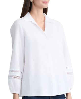 Petite Button-Front Collared Top