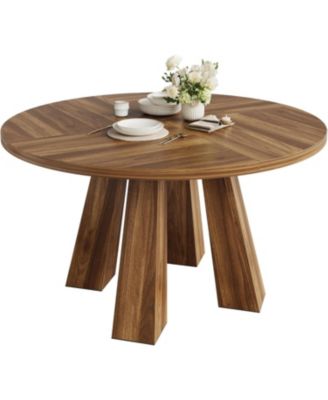 47" Round Dining Table for 4-6, Wood Kitchen Table with Sturdy Base, Farmhouse Circle Dinner Table for Dining Room, Living Room, 4 Strong Legs