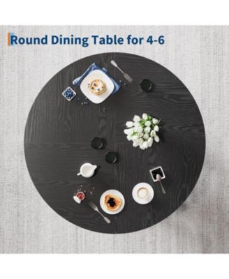 47" Round Dining Table for 4-6, Wood Kitchen Table with Sturdy Base, Farmhouse Circle Dinner Table for Dining Room, Living Room, 4 Strong Legs