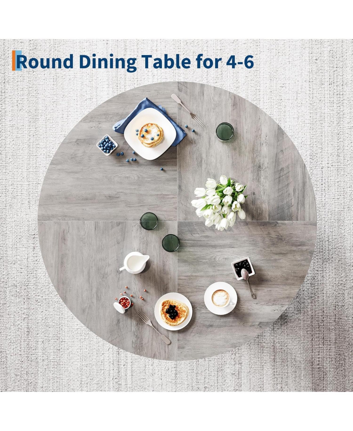 gaomon 47" Round Dining Table for 4-6, Wood Kitchen Table with Sturdy Base, Farmhouse Circle Dinner Table for Dining Room, Living Room, 4 Strong Legs
