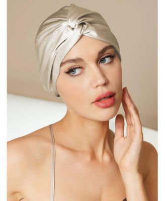 Silksilky Pure Silk Knot-Front Hair Bonnet - Beige/Khaki
