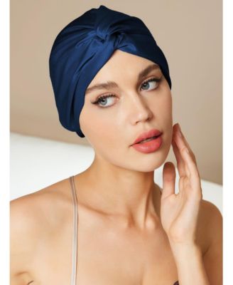 Silksilky Pure Silk Knot-Front Hair Bonnet - Dark blue