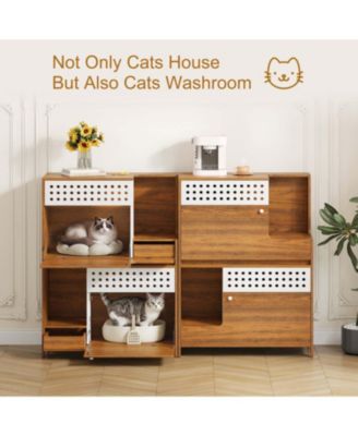 Modern 2-in-1 Cat Furniture: Litter Box Cabinet & Cat House Side Table with Storage