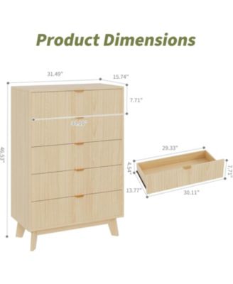5 Drawer Dresser Set of 2, 32 in Tall Mid Century Modern Dresser Drawers, Waveform Fluted Side Table, Wood Drawer Organizer